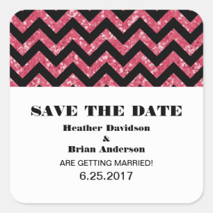 Chevron Glitter Save the Date Stickers, Pink Square Sticker
