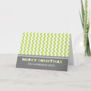 Chevron Green Grey Niece Merry Christmas Card