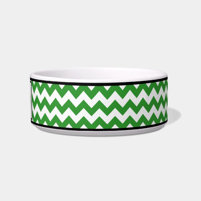 Chevron Green Personalized Cat Bowl (Right)