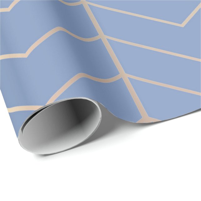 Chevron Grey Blue Silver Minimalism Geometry Rose Wrapping Paper (Roll Corner)