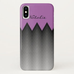 Chevron grey ombre pattern Purple Monogram Name Case-Mate iPhone Case