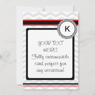 Chevron grey, red and black monogram card