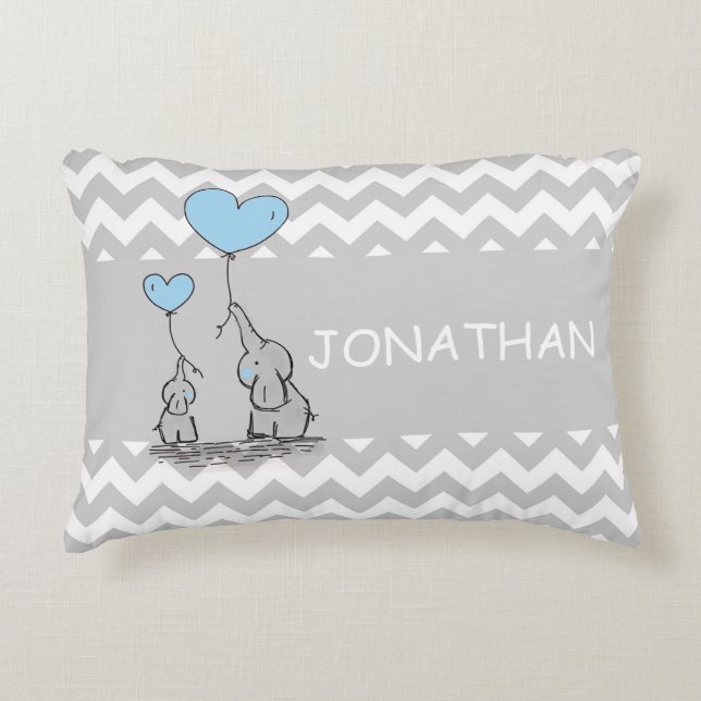 Chevron Grey White BLUE BOY Elephant Heart Accent Pillow (Front)