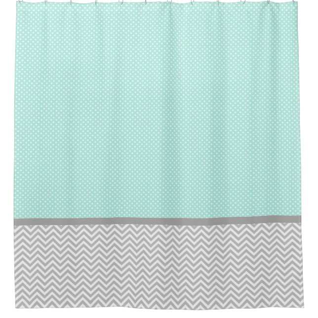 Chevron gris et rideau de douche verte à la menthe (Devant)