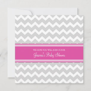 Chevron gris rose Invitations de douches pour bébé