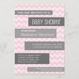 Chevron gris rose Invitations de douches pour bébé