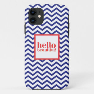 Chevron "Hello Beautiful" in Navy & Red iPhone 11 Case