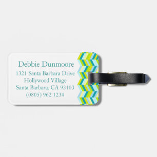 Chevron herring bone print aqua green luggage tag