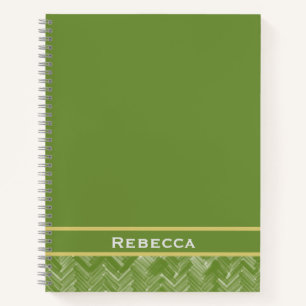 Chevron Herringbone Pattern Forest Green Monogram Notebook