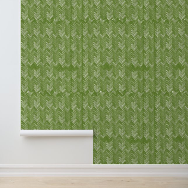 Chevron Herringbone Pattern, Forest Green Wallpaper (Application)