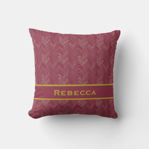 Chevron Herringbone Pattern Luxurious Red Monogram Throw Pillow