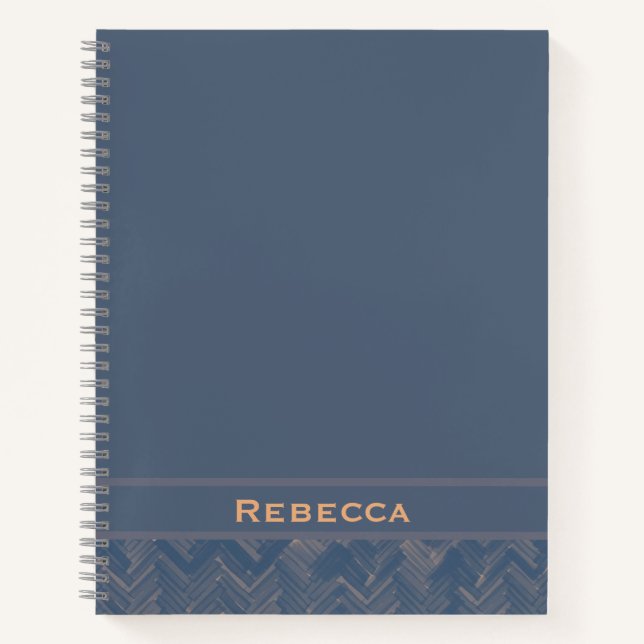 Chevron Herringbone Pattern Retro Blue Monogram Notebook (Front)