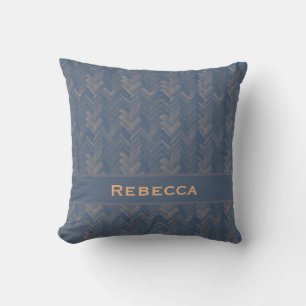Chevron Herringbone Pattern Retro Blue Monogram Throw Pillow