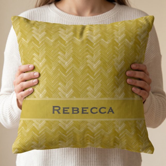 Chevron Herringbone Pattern Vintage Gold Monogram Throw Pillow (Creator Uploaded)