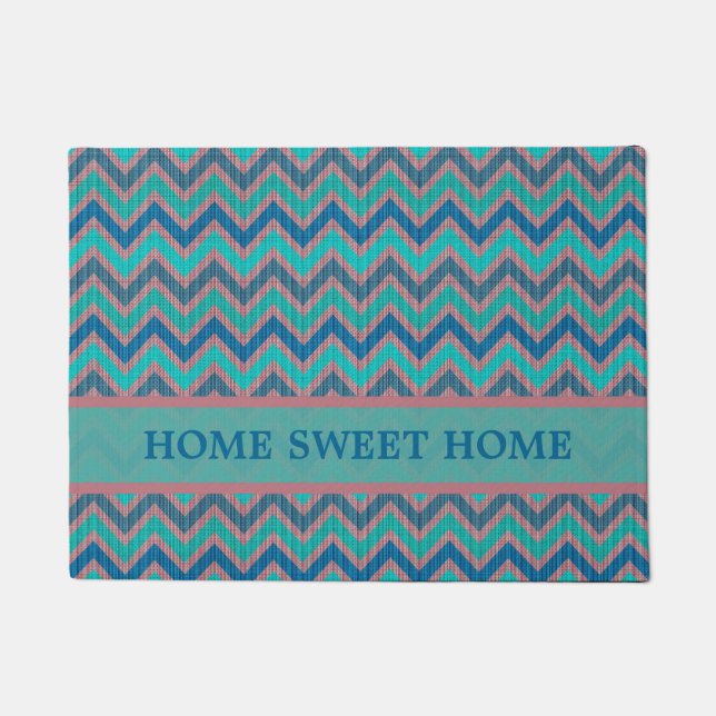 Chevron In Shades Of Blue Doormat (Front)