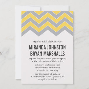 Chevron Jaune & Gris Conception Mariage Invitation