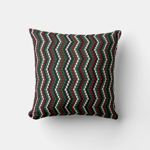 Chevron knitting pattern black green red and white throw pillow