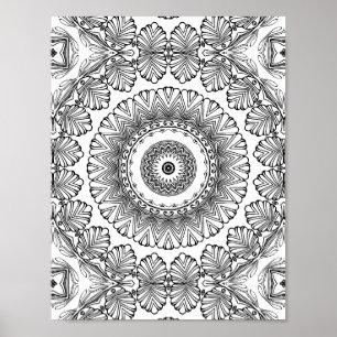 Chevron Leaf Burst Coloring Page Pattern Artwork Poster