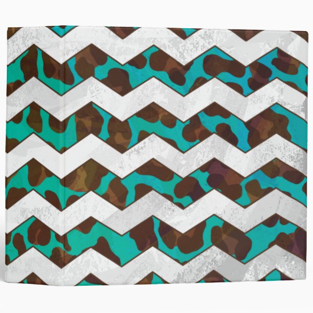 Chevron Leopard Brown and Teal Print Binder (Front/Spine)