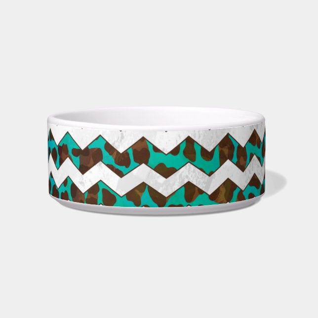 Chevron Leopard Brown and Teal Print Bowl (Right)