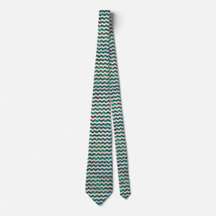 Chevron Leopard Brown and Teal Print Tie