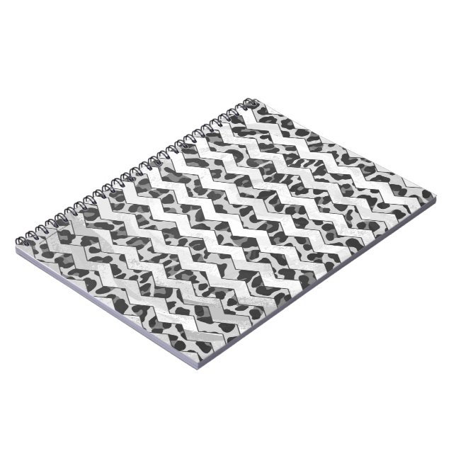 Chevron Leopard Gray and Light Gray Print Notebook (Left Side)