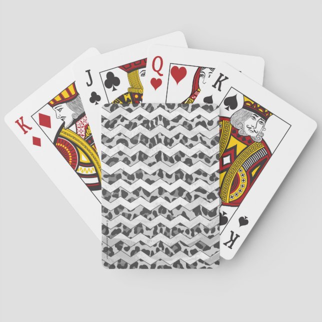 Chevron Leopard Gray and Light Gray Print Playing Cards (Back)