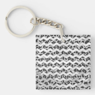 Chevron Leopard Grey and Light Grey Print Keychain