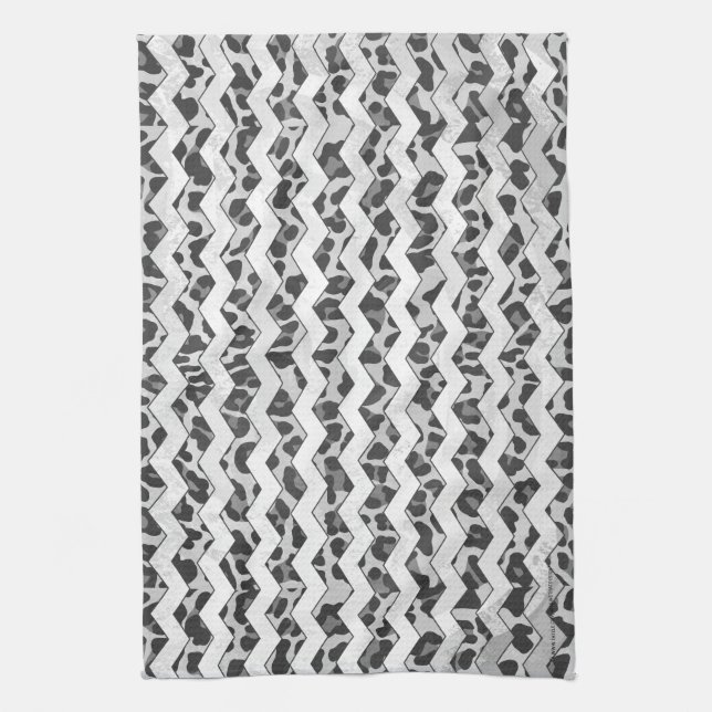 Chevron Leopard Grey and Light Grey Print Kitchen Towel (Vertical)
