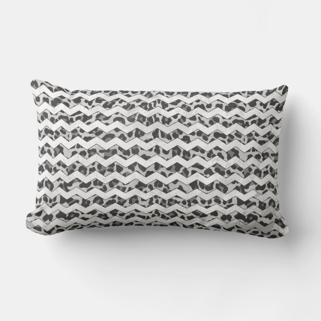 Chevron Leopard Grey and Light Grey Print Lumbar Pillow (Front)