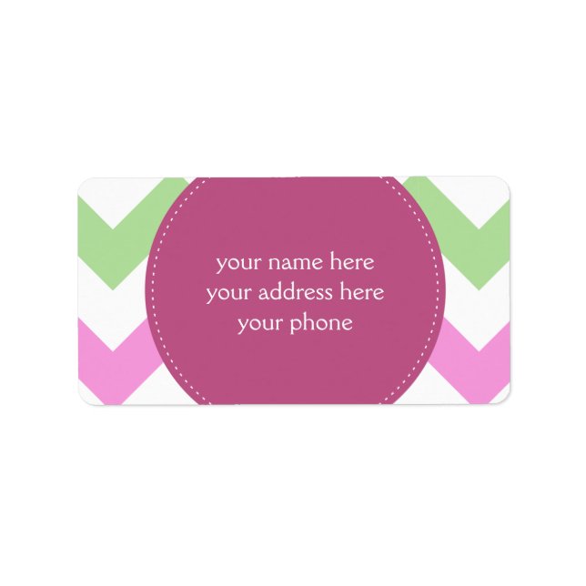 Chevron Light Pink Green Monogram Circle Stitches Label (Front)