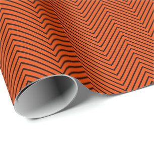 Chevron Line Black on Bright Orange Wrapping Paper