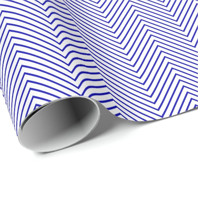 Chevron Line Royal Blue on White Wrapping Paper (Roll Corner)