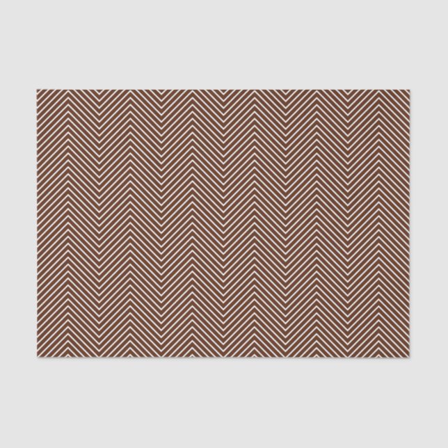 Chevron Line Tissue Paper - White on Brown (Front)