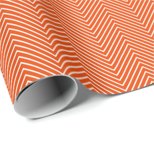Chevron Line White on Bright Orange Wrapping Paper