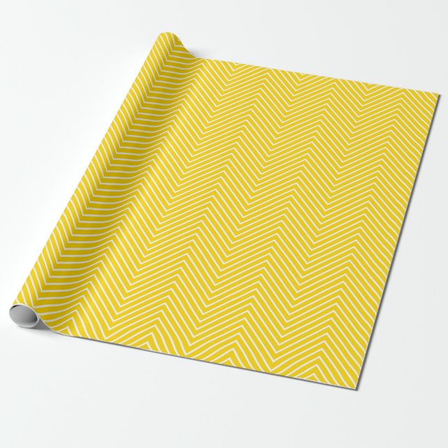 Chevron Line White on Golden Yellow |XL| Wrapping Paper (Unrolled)