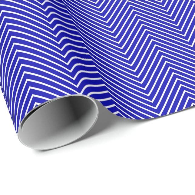 Chevron Line White on Royal Blue Wrapping Paper (Roll Corner)