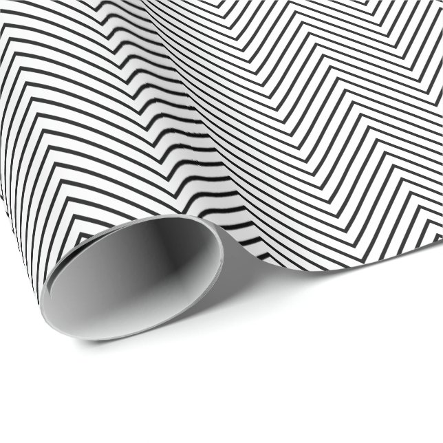 Chevron Line Wrapping Paper - Black on White (Roll Corner)