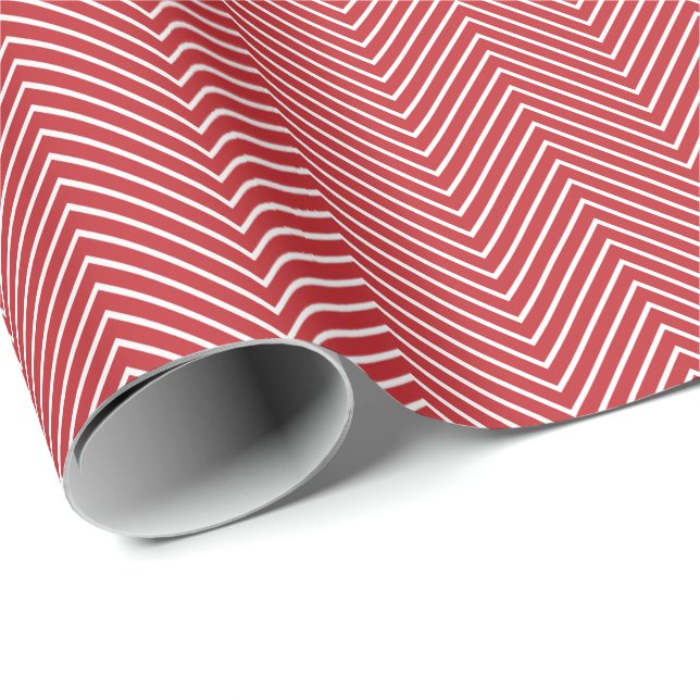 Chevron Line Wrapping Paper - White on Dark Red (Roll Corner)