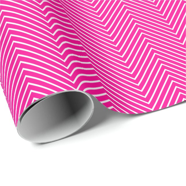 Chevron Line Wrapping Paper - White on Hot Pink (Roll Corner)