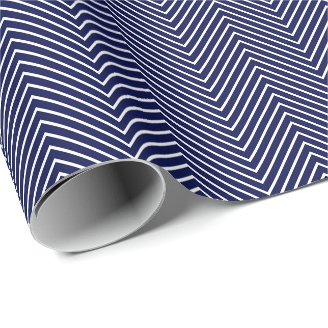 Chevron Line Wrapping Paper - White on Navy Blue (Roll Corner)