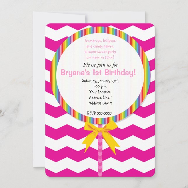 Chevron Lollipop Candy Birthday Party Invitation (Front)