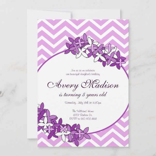 Chevron mauve moderne avec invitation à la florais (Devant)