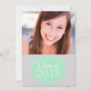 Chevron Mint Grey Photo Graduation Announcement