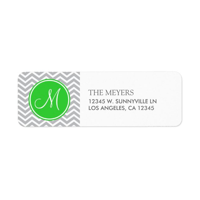 Chevron moderne gris et vert avec Monogramme (Devant)