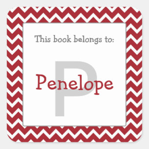 Chevron Monogram Bookplate Sticker burgundy red