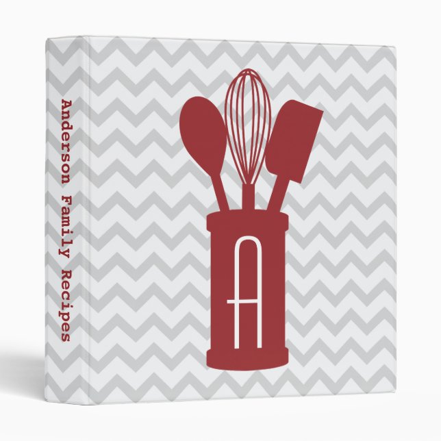 Chevron Monogram Kitchen Utensils Recipe Binder (Front/Spine)