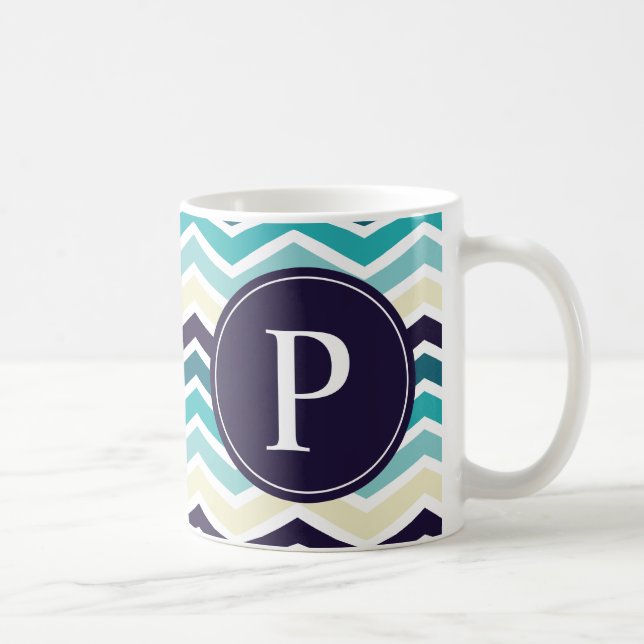 Chevron Monogram Navy Blue Cream Coffee Mug (Right)