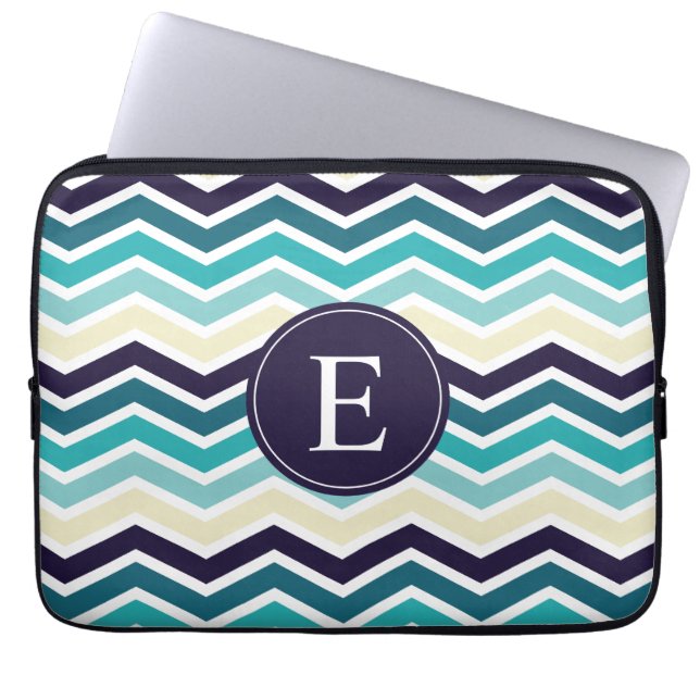 Chevron Monogram Navy Blue Cream Laptop Sleeve (Front)