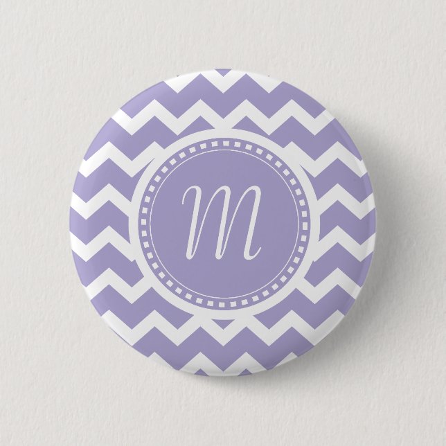 Chevron Monogram Retro Purple and White 2 Inch Round Button (Front)